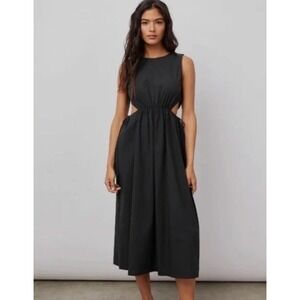 Rails Yvette Black Cutout Midi Dress Organic Cotton Blend Size Medium LBD Casual
